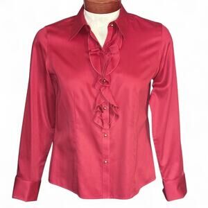 Alex Marie Red Ruffle Button Front Top Sz 12 Long Sleeve French Cuff Party Glam